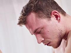 Massaging lady drilled in missionary by big white cock