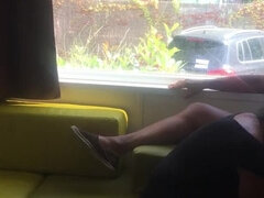 Risky Public Blowjob In Front Of Window - Hot Brunette MILF Wife On Her Knees Outdoor Camping