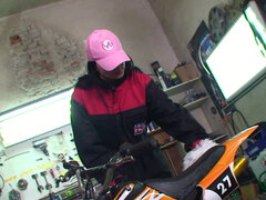Biker girl Roxy Taggart touching herself in the garage
