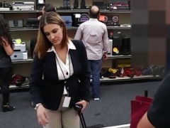 Big-breasted pawnshop babe spreads her legs for cash