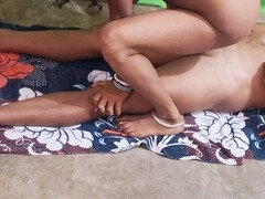 Outdoor waitress explores butt licking fun with a young Indian boy