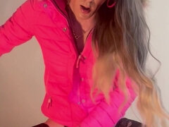 Spermaladung, Dildo, Masturbation, Transfrau, Strümpfe
