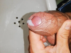 Intense Cumshot and Desperate Pissing in Bathroom, I Almost Got Caught, Close-up