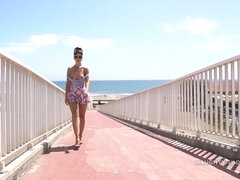 Flashing euro mom Lada - Short skirt wind outdoors - Spanish beach