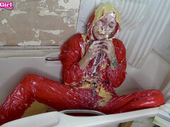 Blondína, Dominancie, Európskej, Žena, Latex, Masturbácia, Sólo, Vlhká