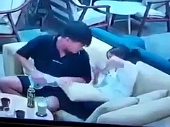 A couple secretly fuck each other in a cafe