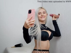 Cute teen swallows hot cum through the glory hole in a fitting room - Eva Elfie