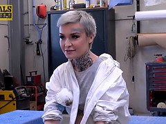 Tabitha Poison's Hairy Pussy Fucked Hard and Rough by Daddy's Slave in DP Clip