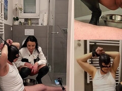 Bondagebeldade, Morena, Mulher dominante, Alemãoã, Amante, Mijar, Escravoa, Banheiro