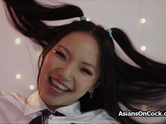 Naughty Asian coed enjoys milking and riding a BWC