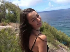 Amateur Lily Adams: Shaved Brunette Leaves Wet Spot on Hawaiian Beach