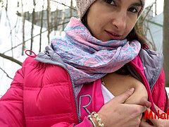 wanking breasts and swallow jizm in the cold. MilaFox.com