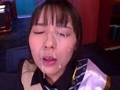 Adorable Japanese teen harlot performing in bukkake porn