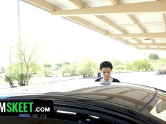 Amethyst Banks gets her tight pussy pounded by a hot driving instructor & takes a hot load in her mouth