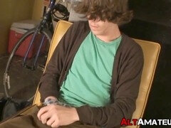 Newcomer punk guy jerks off his huge cock standing up