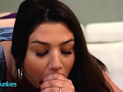 Curvy Alyx Star seduces Brad Newman on the couch and takes a cumshot in realityjunkies