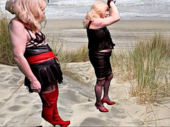 Mistress Samantha punishes her tgirl slave Marina with a good spanking and teases her