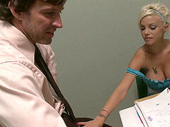 blondie teen gives head to her teacher before boinking wild on the desk