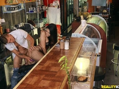 Naughty barista Katana Kombat fucks at work