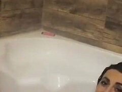 Beautiful Sugar Babe Tight Jeans Teasing and Kinky MILF Games with Mega Orgasm in Bathtub at Home While Smoking