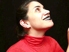 CFNM - Red turtleneck, Black lips - handjob + jizz throatful + Cum on clothes
