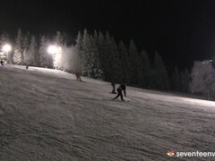 Two winter teens Linda and Lilly kissing