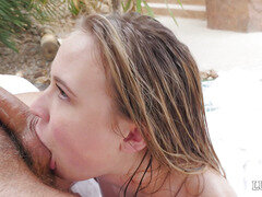 Alyssa Cole kneels for a blowjob and a spit-strewn face fuck