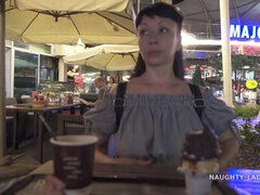 Naughty exhibitionist mom flashing tits and pussy at public park and night bar in Spain