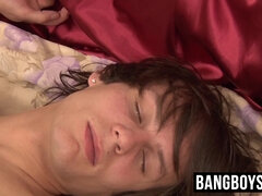 Twink's tongue caresses bottoms balls while he takes dick
