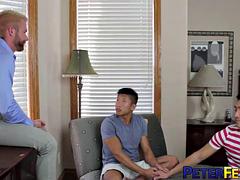 Aziatisch, Pijpbeurt, Stel, Homo, Hardcore, Interraciaal, Spier, Trio