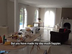 Public agent spanish cleaner damaris gets down, dirty and nailed