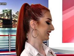 CFNM tv reporter pleases guest cock