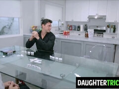 Stepdad and stepdaughter swap stepdaughters during a game of domino