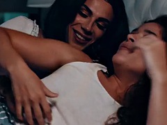 Small tits shemale fucks her girlfriends pussy after kissing