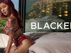 Slutty redhead chick Rae Lil Black fucked by two big black cocks