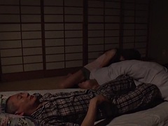 Japanese wife lusts for her sexually strong father in law and sneaks into his room at night to fuck him rough and