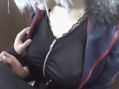 Seductive visitor arrives in disguise and delivers a blowjob at the entrance!