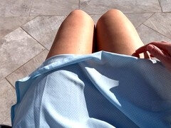 I went outside without panties, and the wind blew up my dress: outdoor self-pleasure