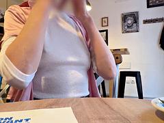 Blonde MILF Mrsmrjones Flaunts Pierced Nipples Peeking from Sheer White Blouse in C
