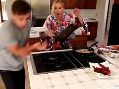 Busty step-mom Julia Ann rendering very first aid to insane son