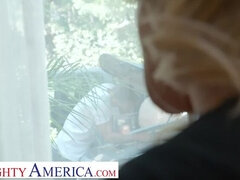 Naughty America - Busty Blonde Kayla Paige fucks mechanic with husband's permission