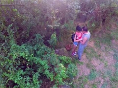 Accidental meeting in the forest leads to doggy style fuck.