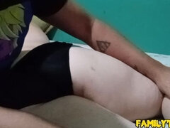 Big Ass Step Sister Asks Her Step Brother for Help with a Good Massage and His Cock Gets Hard When He Feels Her Skin