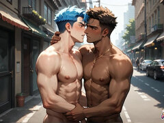 Two Ripped Studs Clash on a Sunny Street, with the Bazooka Fellow Providing a Sweet Unload of Spunk - the Best Gay XXX!