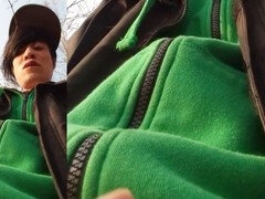 Asiatisk, Knubbig, Sperma shot, Homosexuell, Onani, Utomhus, Offentlig
