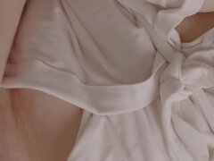 Evening Masturbation of a Busty Wife in a Bathrobe