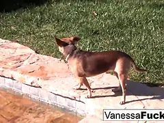 Two hot young lesbians play by the pool