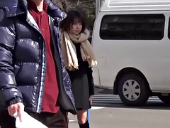 Japanese amateur babe showing upskirt and panties in public