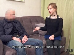 DEBT4k. Young debtor pays for debts using tender mouth and vagina