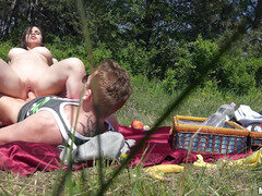 Spanish hottie Nekane rides cock outdoors